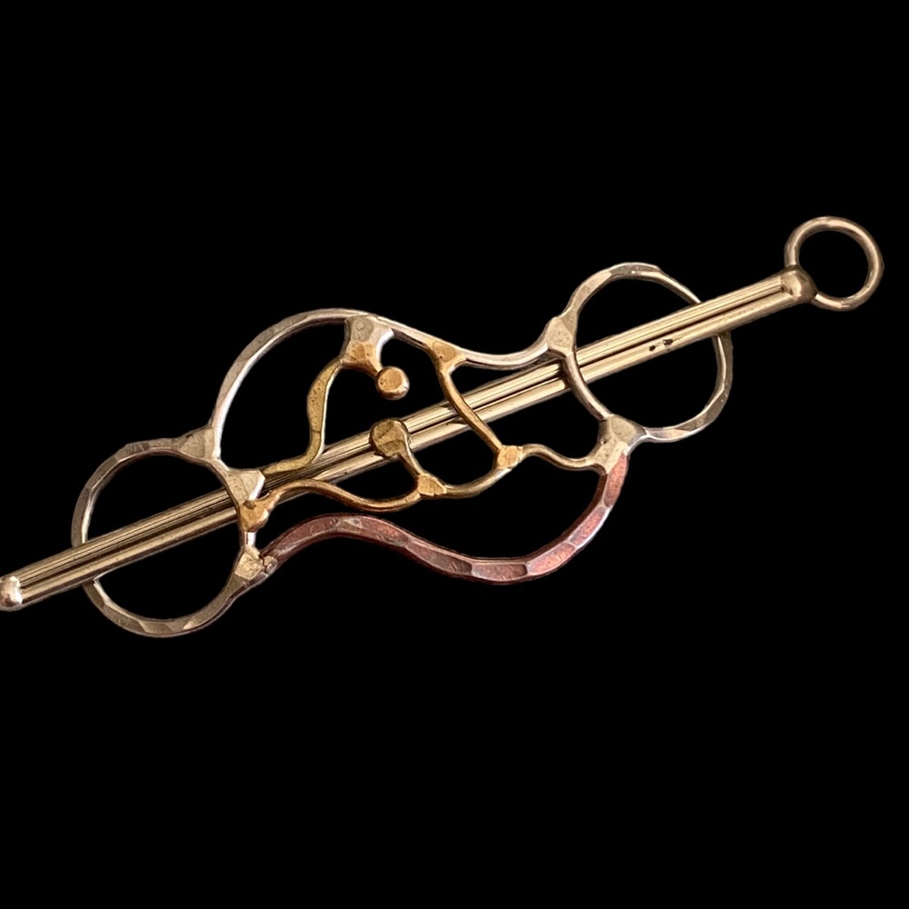 Artisan Gold Tone Abstract Bar Brooch